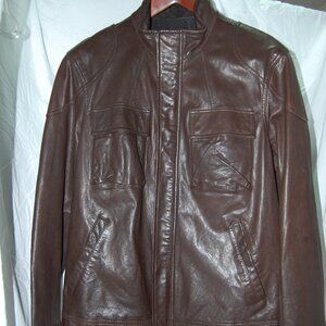XL 🔥 VINCE Men Brown Leather Biker Rider Riding Moto Bomber jacket